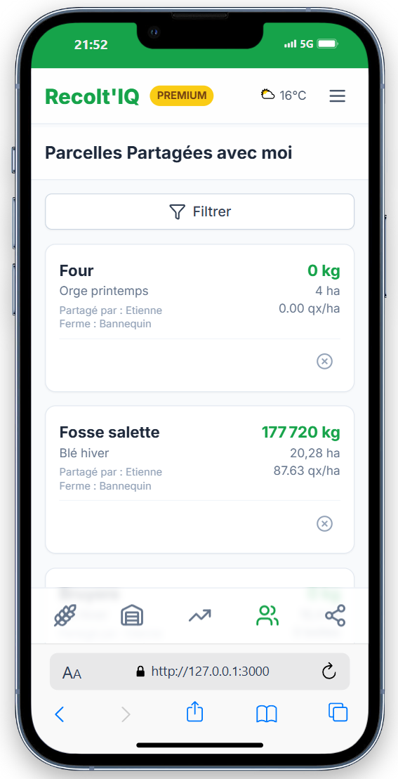 Fonctionnalité de collaboration et partage de Recolt'IQ